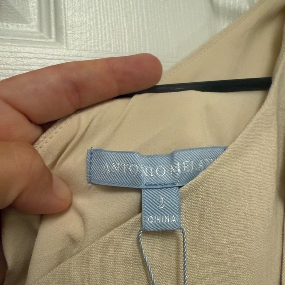NWT Antonio Melani 2 Charlie One Shoulder w/ Bow Linen Shift Easter Dress Tan - Picture 2 of 4